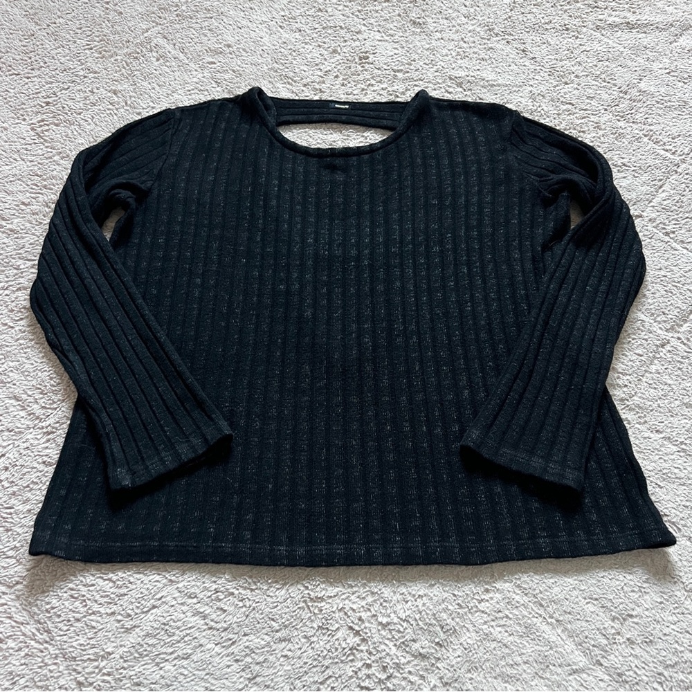 Monrow Cut-Out Back Ribbed Knit Top Preppy Minimalist Capsule Lagenlook‎ Size M